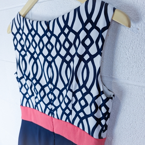Laura Navy Coral and White Sleeveless Midi Dress EUC Layered Skirt Wedding Guest - Picture 3 of 8